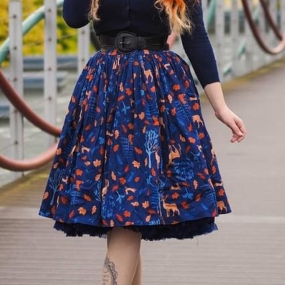 Collectif A-Line Skirt with Blue and Orange Print - Picture 5 of 5